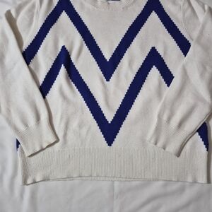 McCann Company Rayon Blend White & Blue Long Sleeve Crewneck Sweater Size L Swag
